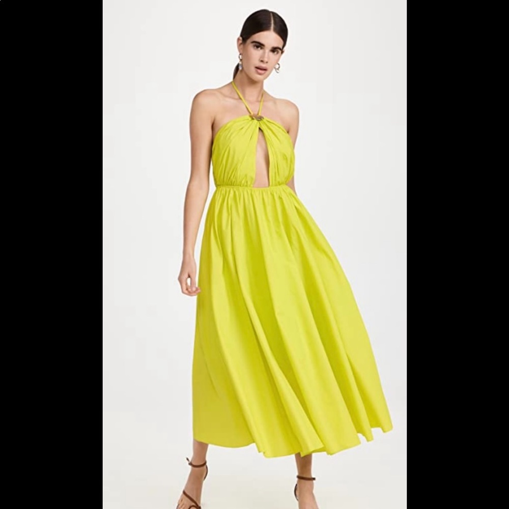 Staud Danielle Dress in Electric Lime. Size 4